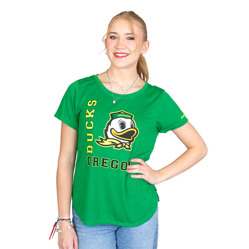 Ducks, Colosseum, Green, Crew Neck, Polyester Blend, Women, Distressed, T-Shirt, 954274